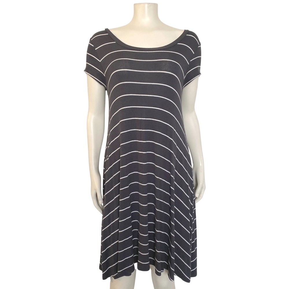 Beach Surf Billabong Med Striped Ribbed Knit Swing Dress Stretch Short Slv Skate